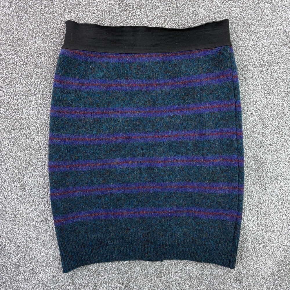 baabaazuzu Pencil Skirt Women's Small Wool Striped Orange Blue Elastic Waist - Picture 5 of 6